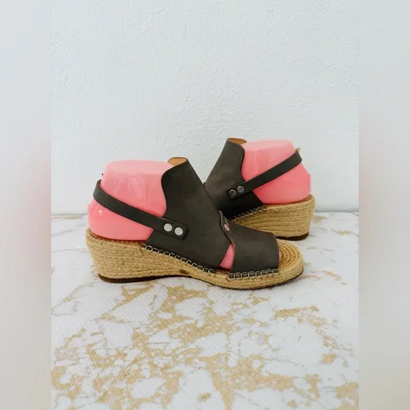 RAG & BONE Sayre II Gray Leather Espadrilles Sandal Studded Slingback - Picture 3 of 7